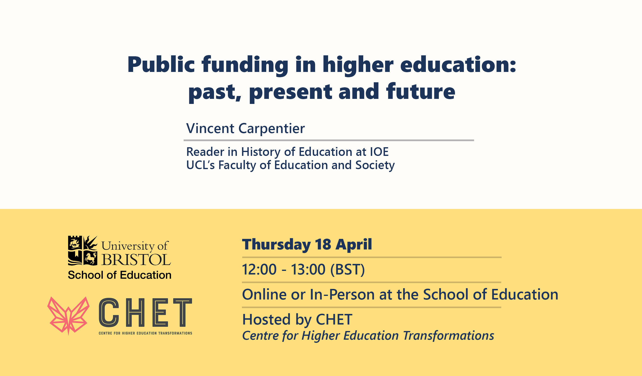 Poster for Public funding in higher education: past, present and future event.